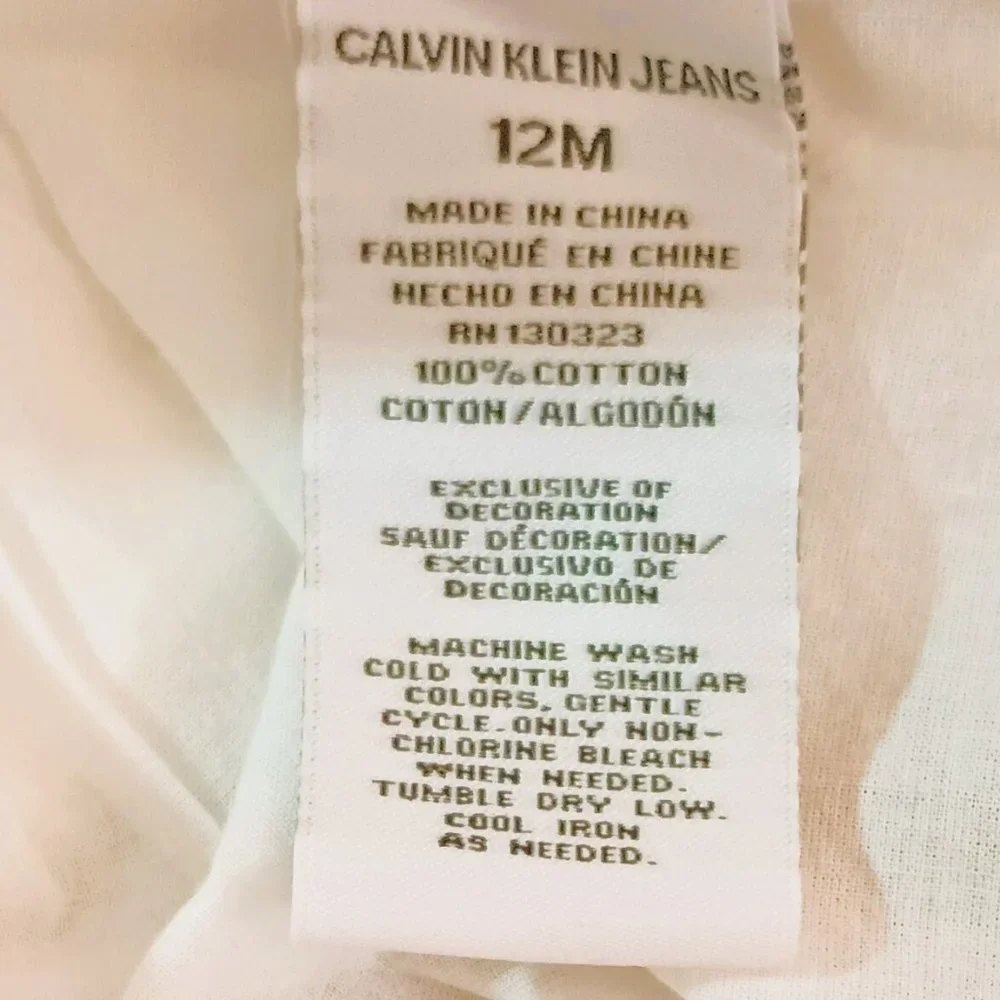 Calvin Klein Denim & Eyelet Peplum Dress 12M White Off Shoulder Peasant